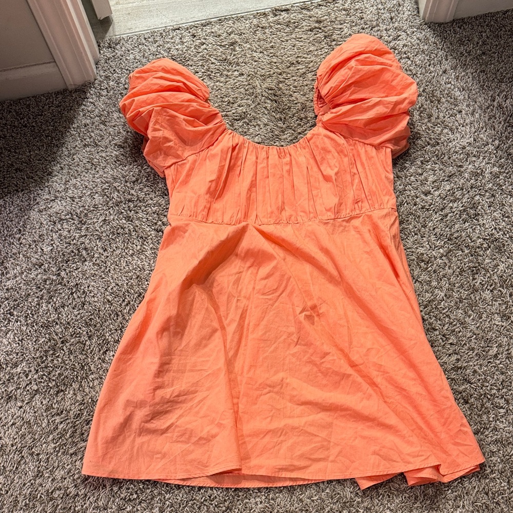 Abercrombie & Fitch Coral Puff Sleeve Mini Dress